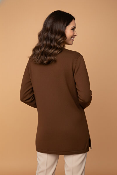 Ravencia Women's Crew Neck Stretch Fabric Patterned Knitwear Mother Sweater