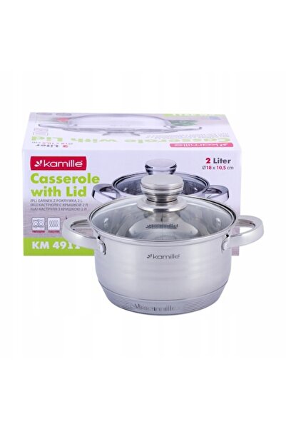 Kamille Stainless Steel Pot with Glass Lid, 2.0 L, 18 cm, Silver