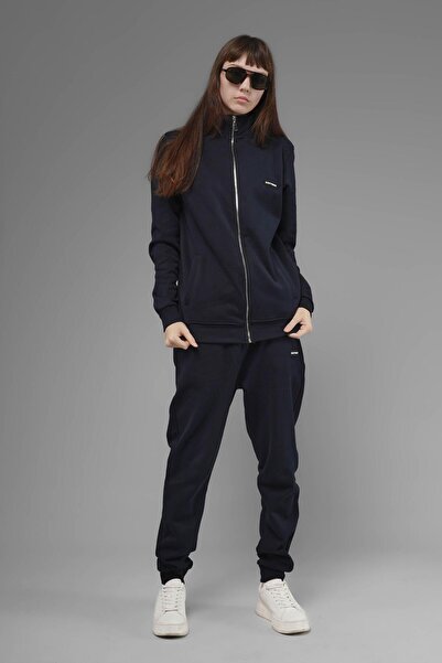 SOFTWAY Φούτερ Unisex Regular Fit με ψηλός λαιμός τσέπες με φερμουάρ - Μπλε ναυτικό