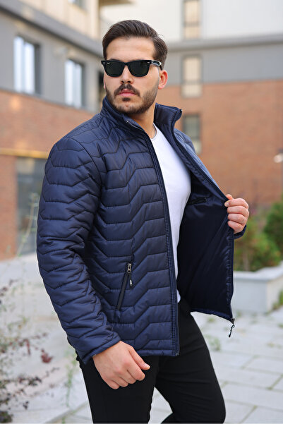 comstar Men's Winter Zippered Casual Quilted Navy Blue Puffer Jacket