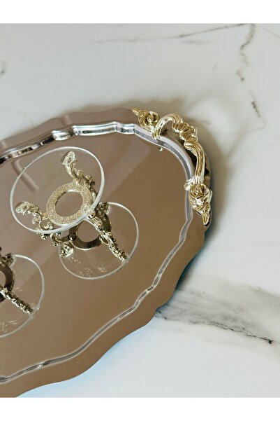 Melinda Lunea 2-Piece Oval Coffee and Promise Tray with Silver Handles - Glass Ring Holder Set (20X25Cm)