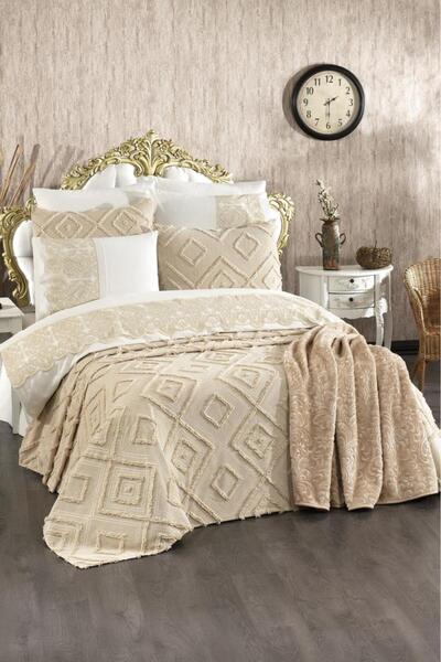Çeyiz Diyarı Hürrem 10 Piece Dowry Set with Blanket Beige