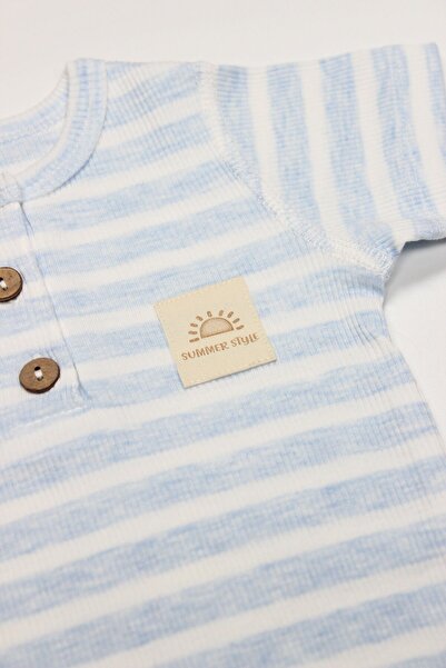 BUDİ HOME Bistyle line colors half sleeve booties free jumpsuit 15126 blue