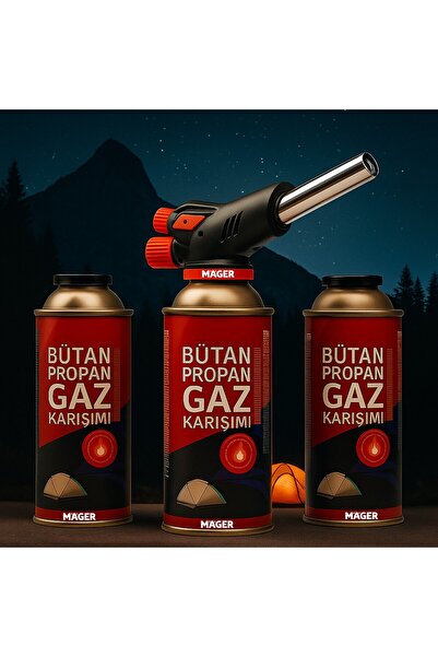 Mager Pürmüz Başlığı + 3 Adet 227 gr Gaz Kartuşu Seti | Kamp, Mutfak, Tamir v...
