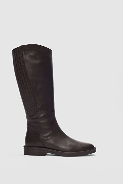 selin shoes Arvee Genuine Leather Elastic Low Heel Women's Boots - Brown