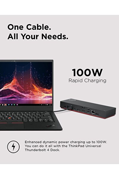 LENOVO قاعدة توصيل Think Pad Universal Thunderbolt 4، قابس ACZ رفيع، طاقة خرج قصوى تبلغ 100 وات |