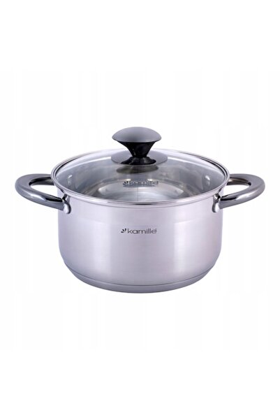 Kamille Stainless Steel Pot with Glass Lid, 3.0 L, 20 cm, Gas/Induction, Silver