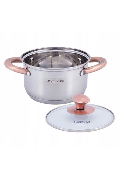 Kamille Stainless Steel Pot with Glass Lid, 1.5 L (16 cm), Induction
