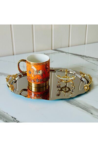 Melinda Lunea Gold Oval Presentation Serving Tray with Handles (20X25Cm)