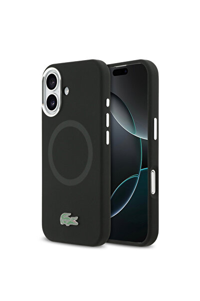 Lacoste iPhone 17 Compatible Case Licensed M-Safeli Iconic Logo Metal Camera Frame Silicone Cover Black