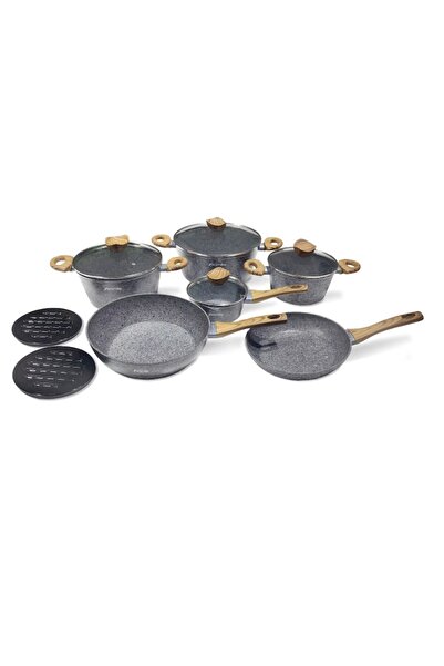 Kamille KM-4440 cookware set, cast aluminium, granite coating, induction, gray