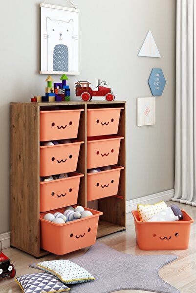 DEKOZUM KİDS Gülen Yüzlü 8 Large Sepetli Dolap Oyuncak Dolabı Çok Amaçlı Mutf...