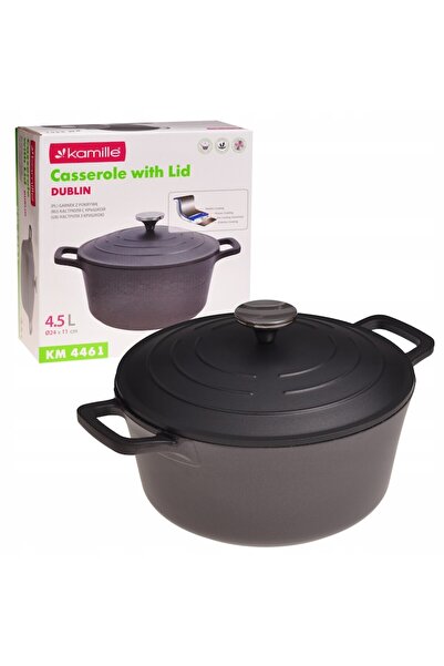 Kamille Aluminum Marble-Coated Pot with Lid, 4.5 L (24 x 11 cm), Black