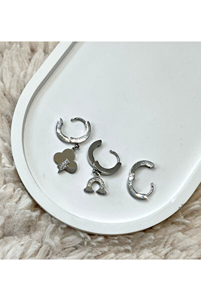 Lume Store طقم أقراط نسائية من الفولاذ 316L مكون من 3 قطع بتفاصيل سحابية وقوس...