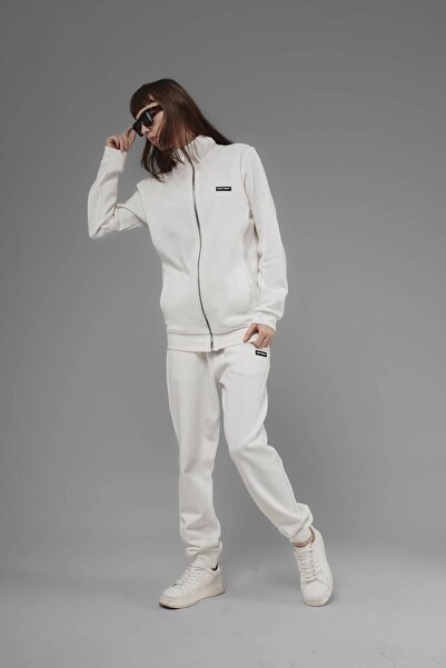 SOFTWAY Φούτερ Unisex Regular Fit με ψηλός λαιμός τσέπες με φερμουάρ - Λευκό