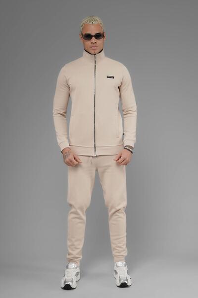 SOFTWAY Φούτερ Unisex Regular Fit με ψηλός λαιμός τσέπες με φερμουάρ - Μπεζ