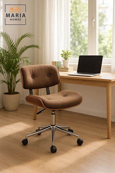 MARIA HOMES Brown Upholstered Adjustable Office Chair with Wheels, Mid-Century Modern Swivel Desk Chair