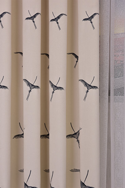 Setekshome Phoenix Embroidered Background Curtain Ecru
