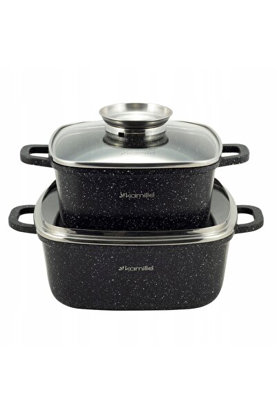 Kamille 4-piece Marble Pot Set, 2.3L & 4.4L, Induction, Glass Lids