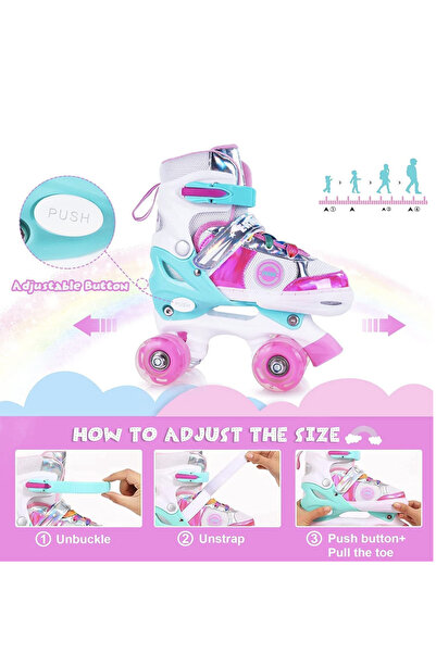 Krista Shiny 4-wheeled children's roller skates with lights, adjustable sizes 31 - 34, pink, S