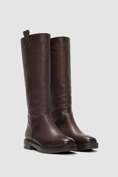 selin shoes Nordea Genuine Leather Oval Toe Women's Boots - Brown