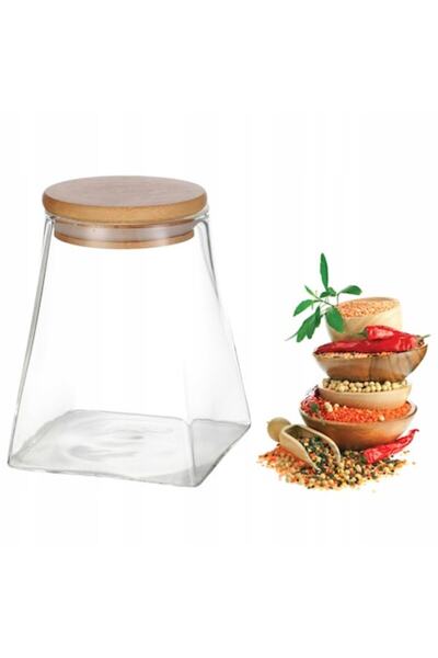 Kamille Borcan alimentar KM-9035, sticlă cu capac din bambus, etanș, 7,5x7,5x9,5cm, 350ml