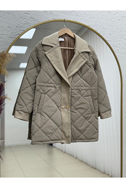 BENAHOLL Alva Buttons Snap Fastener Waist Tightening Quilted Short Coat-En2108 Mink