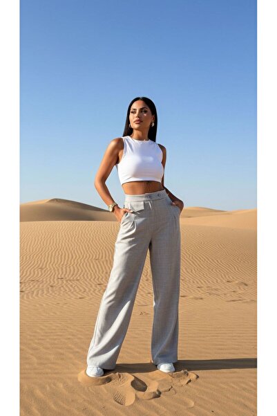 MODAF YÜKSEK BEL ÇİFT DÜĞMELİ CEP KAPAKLI PANTOLON