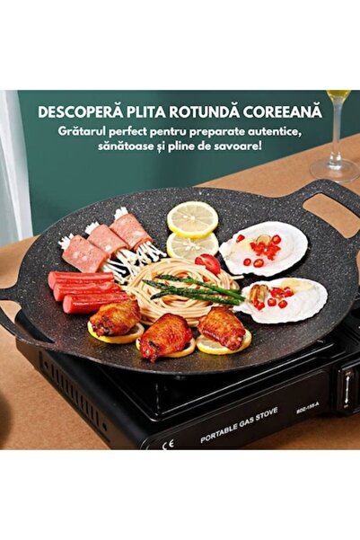 Fabrilux Plită rotundă coreeană, fier antiaderent, 30 cm, neagră