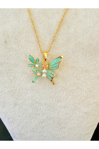 ATLASAKSESUARR Blue Enamel Butterfly Steel Gold Necklace