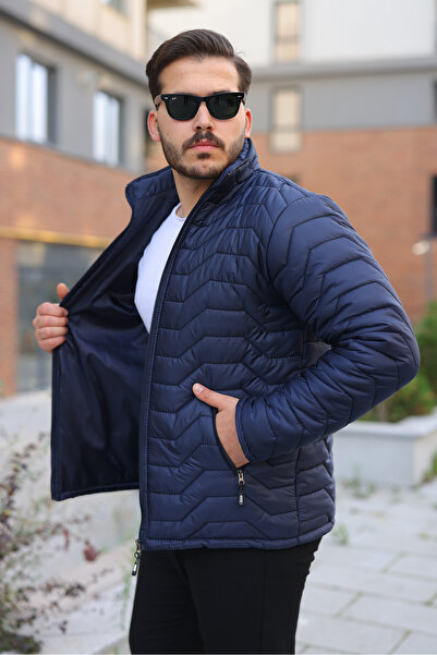 comstar Men's Winter Zippered Casual Quilted Navy Blue Puffer Jacket