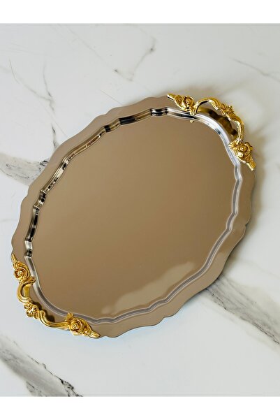 Melinda Lunea Gold Oval Presentation Serving Tray with Handles (20X25Cm)