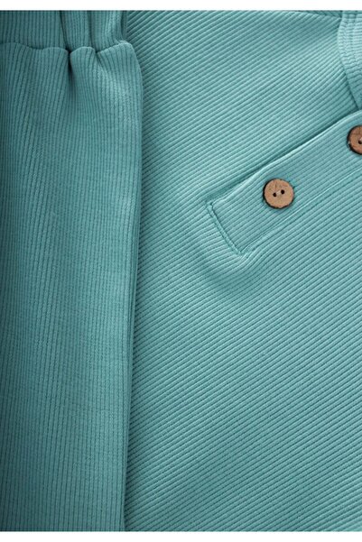 Cigit Reglan Sleeve Patched Men's Basic Set 1-8 Years Turquoise