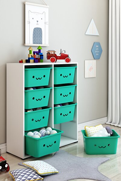 DEKOZUM KİDS Gülen Yüzlü 8 Large Sepetli Dolap Oyuncak Dolabı Çok Amaçlı Mutf...