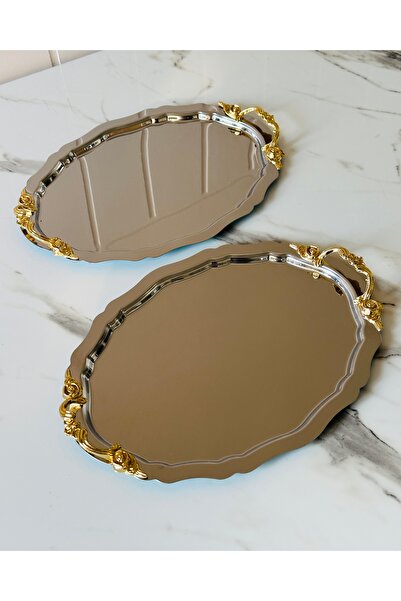 Melinda Lunea 6-Piece Oval Presentation Serving Tray with Gold Handles (20X25Cm)
