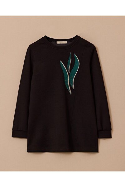 SEÇİL YENİ KADIN büyük beden desenli taş işlemeli sweatshirt 10002522314007