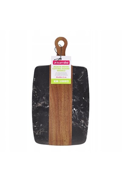 Kamille Kitchen chopping board and serving board, plastic with handle, brown/black, 35x18x1.3cm, KM-10082