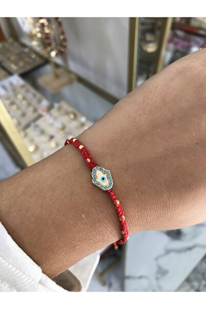 the ASEL İNCİ Evil Eye Hand Beaded Detailed Rope Model Adjustable Bracelet