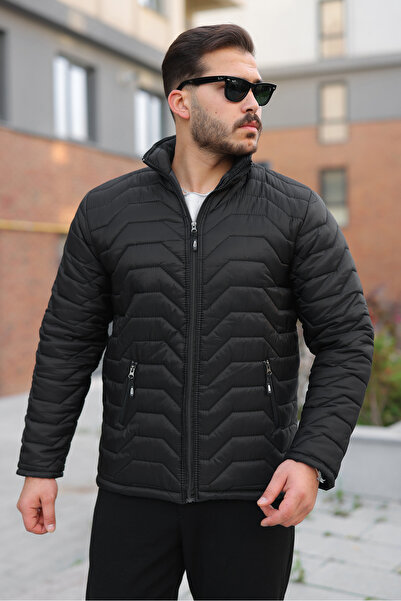 comstar Men's Winter Zippered Casual Quilted Black Puffer Jacket