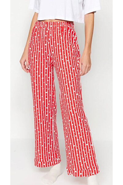 Atelier Masal Red Cotton Striped and Heart Knitted Pajama Bottoms