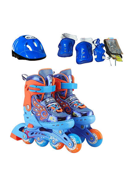 Krista 3 in 1 Kids roller sketes MY-918TDS, 4 wheels, blue S, sizes 31-34, with protective gear
