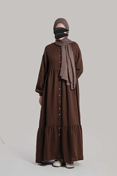 Full Length Buttoned Muslin Dress Bitter Coffee