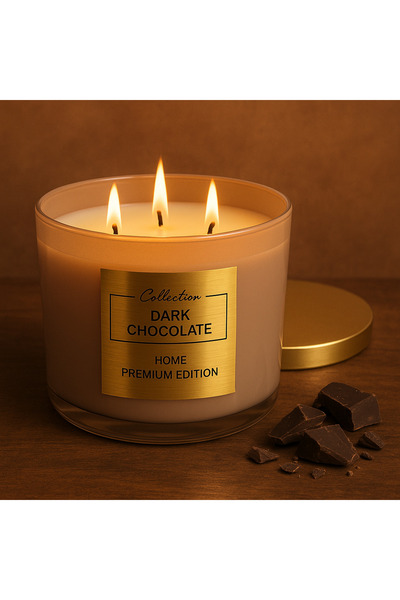 COLLECTİON Home Premium Scented Candle "Dark Chocolate" – 3 Cotton Wicks, 440g, 35h Burn Time