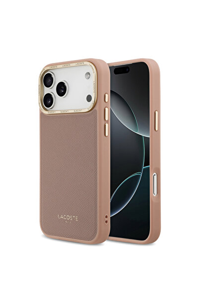 Lacoste iPhone 17 Pro Max Uyumlu Kılıf Lisanslı M-safeli Champs Elysees PU Deri Tasarımlı Kapak Pembe