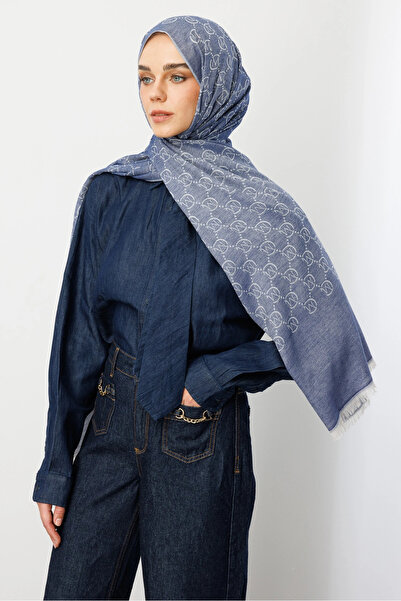 Mooncorn Μπλε μάλλινο μεταξωτό σάλι