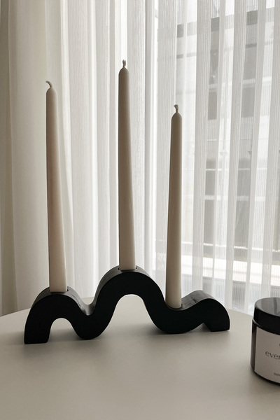 Bliss Beam Candle Decoration Dalga Formlu Şamdan Seti – 3’lü Uzun Soya Mum ve...