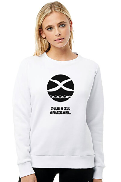 QIVI Evangelion Armısael Printed White Women's Knitted Sweatshirt Long Sleeve