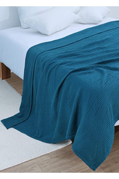 Generic 100% Cotton Luxury Thermal Bed & Sofa Blanket, Waffle Knit, Turquoise 167×228 cm - KRP Home