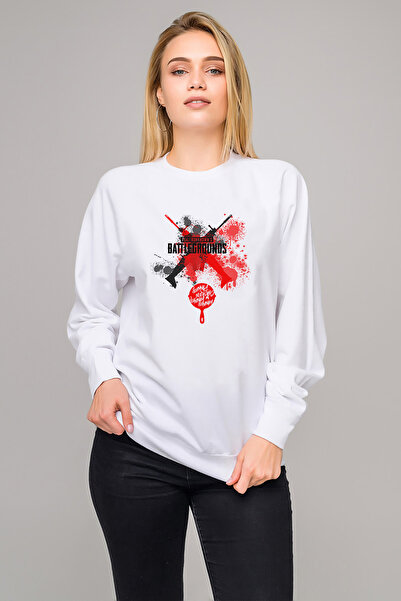 QIVI Pubg Lets Erangel Playerunknowns Gun Printed White Women's Knitted Sweatshirt Long Sleeve