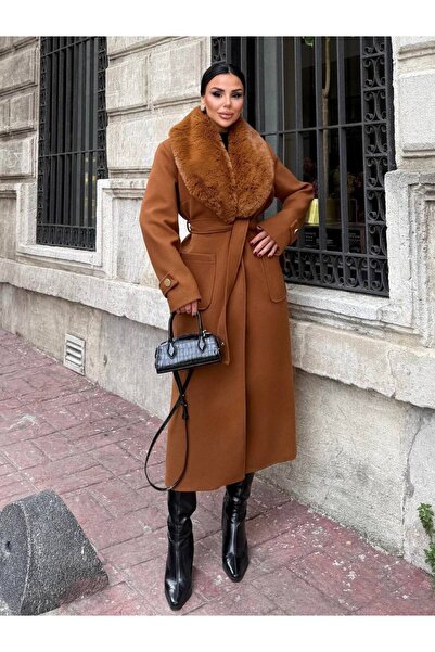 ZARİFTREND Brenda Kürk Yaka Kaşe Kaban